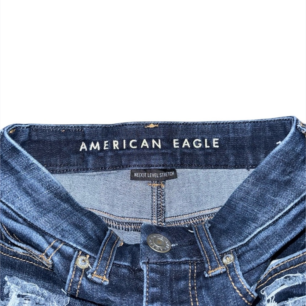 American Eagle Curvy Hi-Rise Shortie Jean Shorts Dark Wash Distressed Women’s 00 - Picture 6 of 8